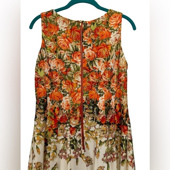 Gabby Skye Sleeveless Pink Orange Rose Floral Flared Dress Size 8 - Picture 10 of 16